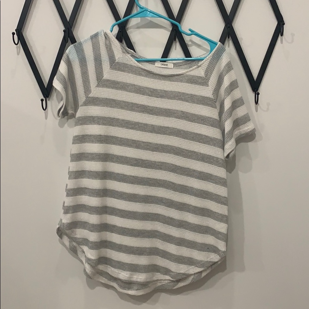 Grey and white striped loose fit tee